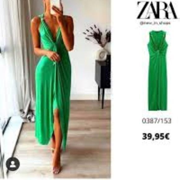 NEW ZARA‎ BEADED KNOTTED DRESS GREEN KNOTTED V NECK - Picture 1 of 10